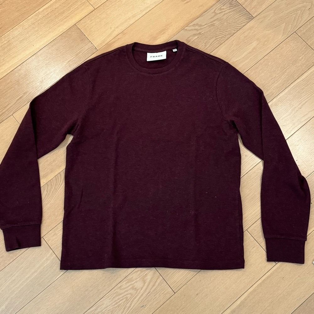 Frame Duo Fold Long Sleeve Crew in Dark Burgundy - M Never Worn
